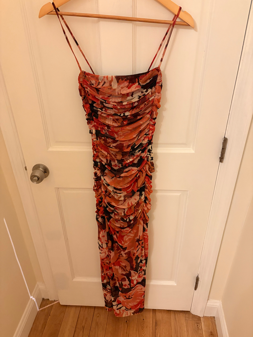 Shona Joy Rubi Ruched Midi Dress XS Tangerine